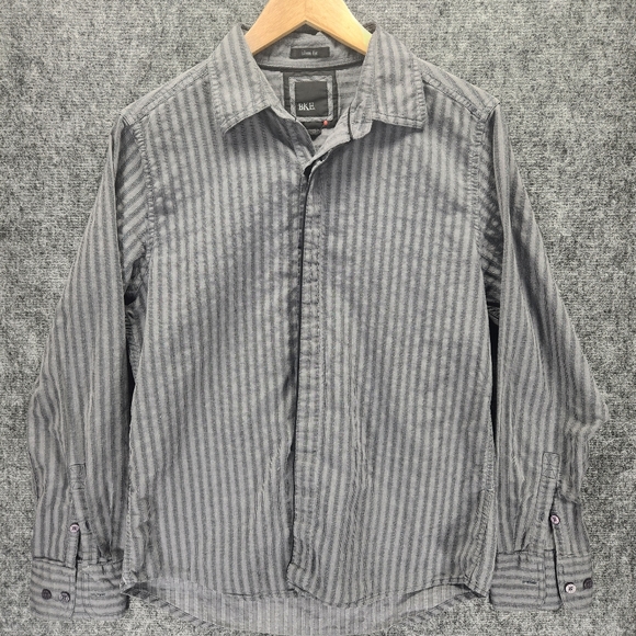 Buckle BKE Shirt Mens Medium Slim Fit Gray Black Striped Long Sleeve Button Up - Picture 1 of 10